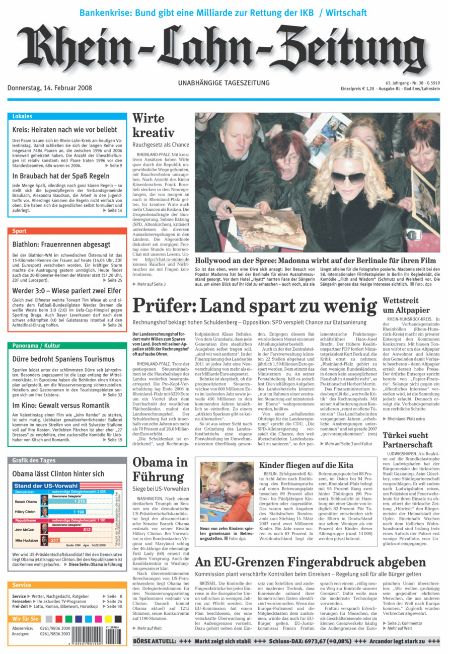 Rhein-Lahn-Zeitung vom Donnerstag, 14.02.2008