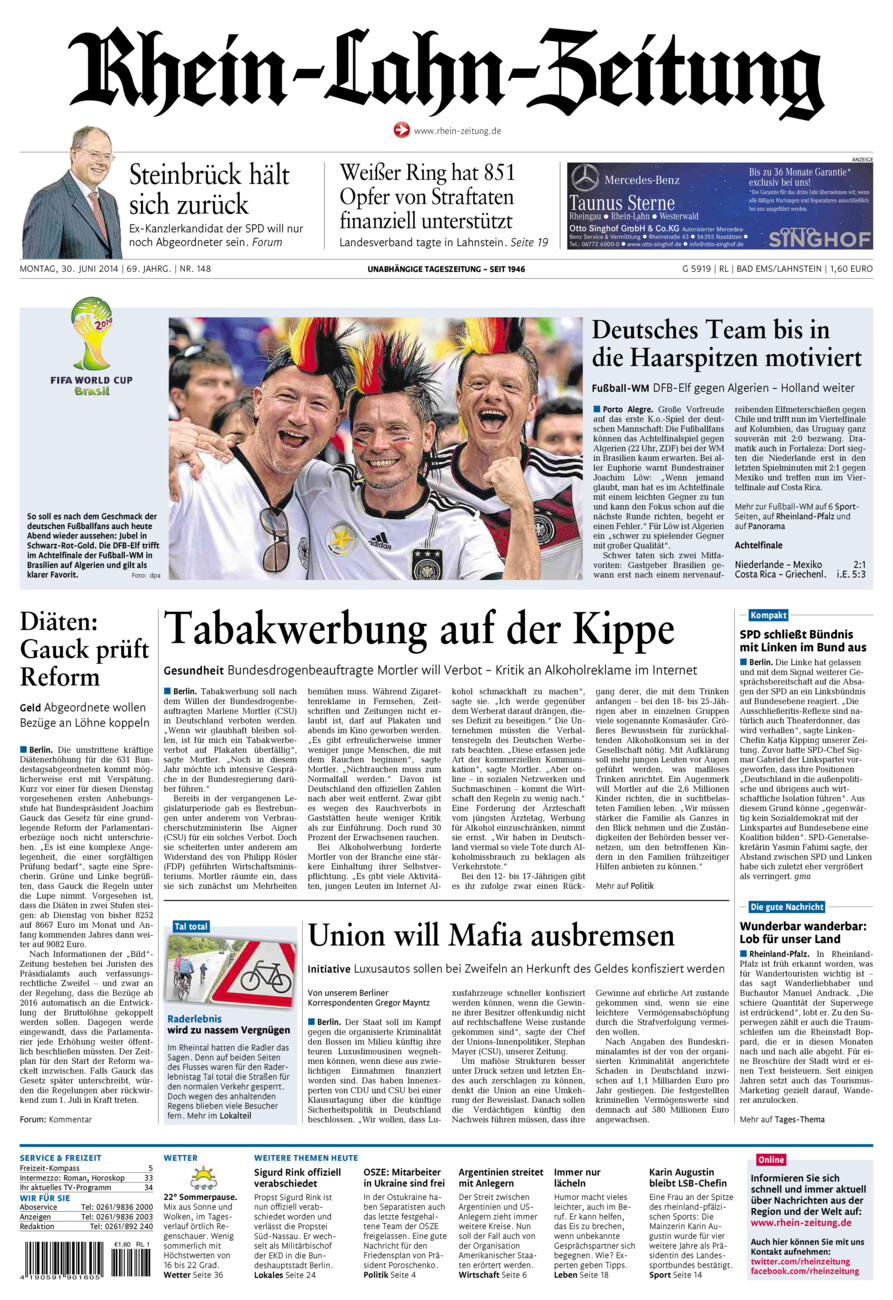 Rhein-Lahn-Zeitung vom Montag, 30.06.2014