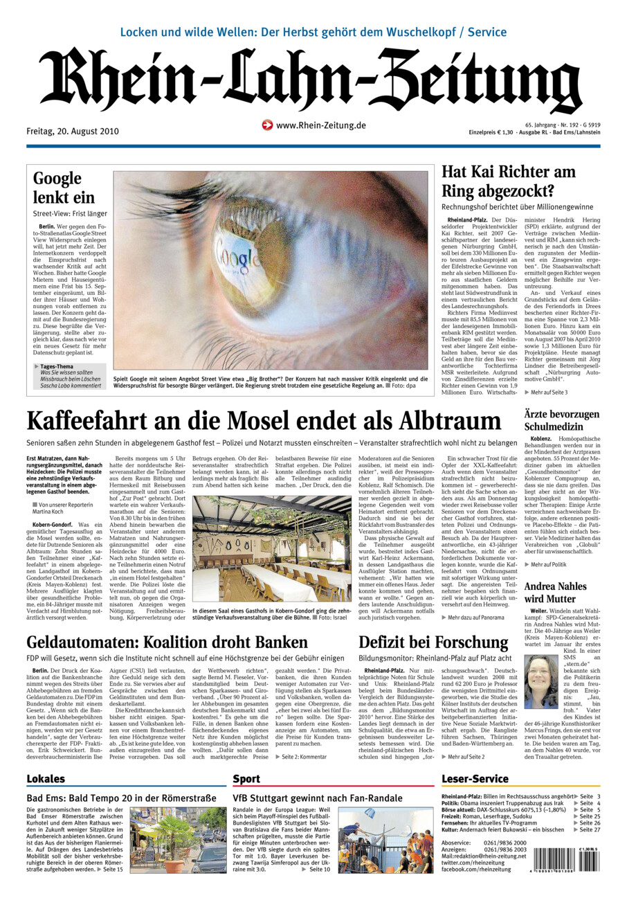 Rhein-Lahn-Zeitung vom Freitag, 20.08.2010