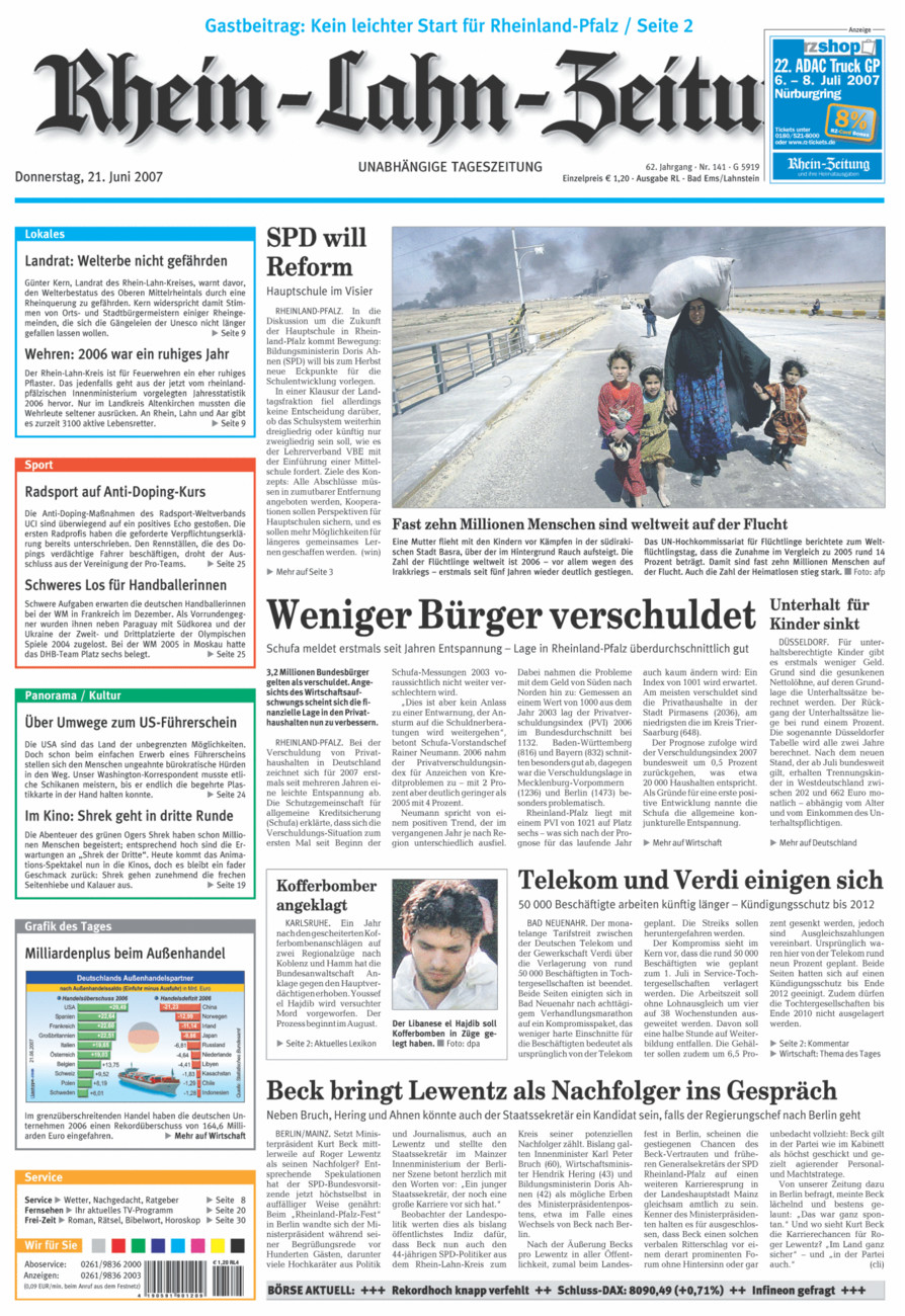 Rhein-Lahn-Zeitung vom Donnerstag, 21.06.2007