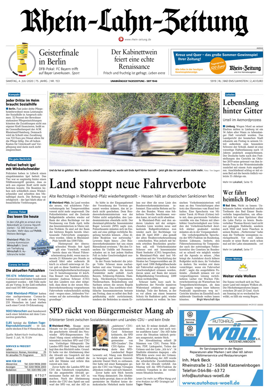 Rhein-Lahn-Zeitung vom Samstag, 04.07.2020