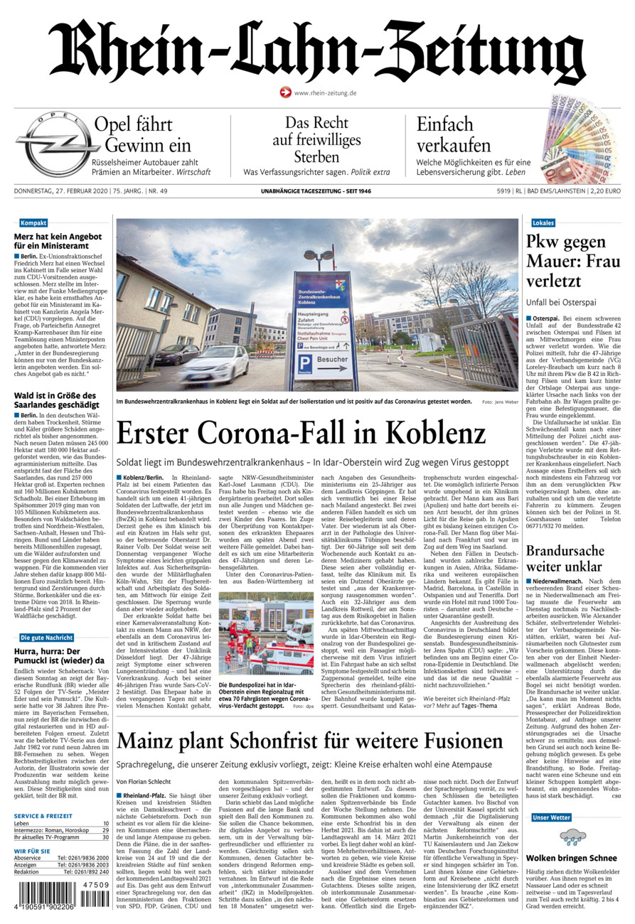 Rhein-Lahn-Zeitung vom Donnerstag, 27.02.2020