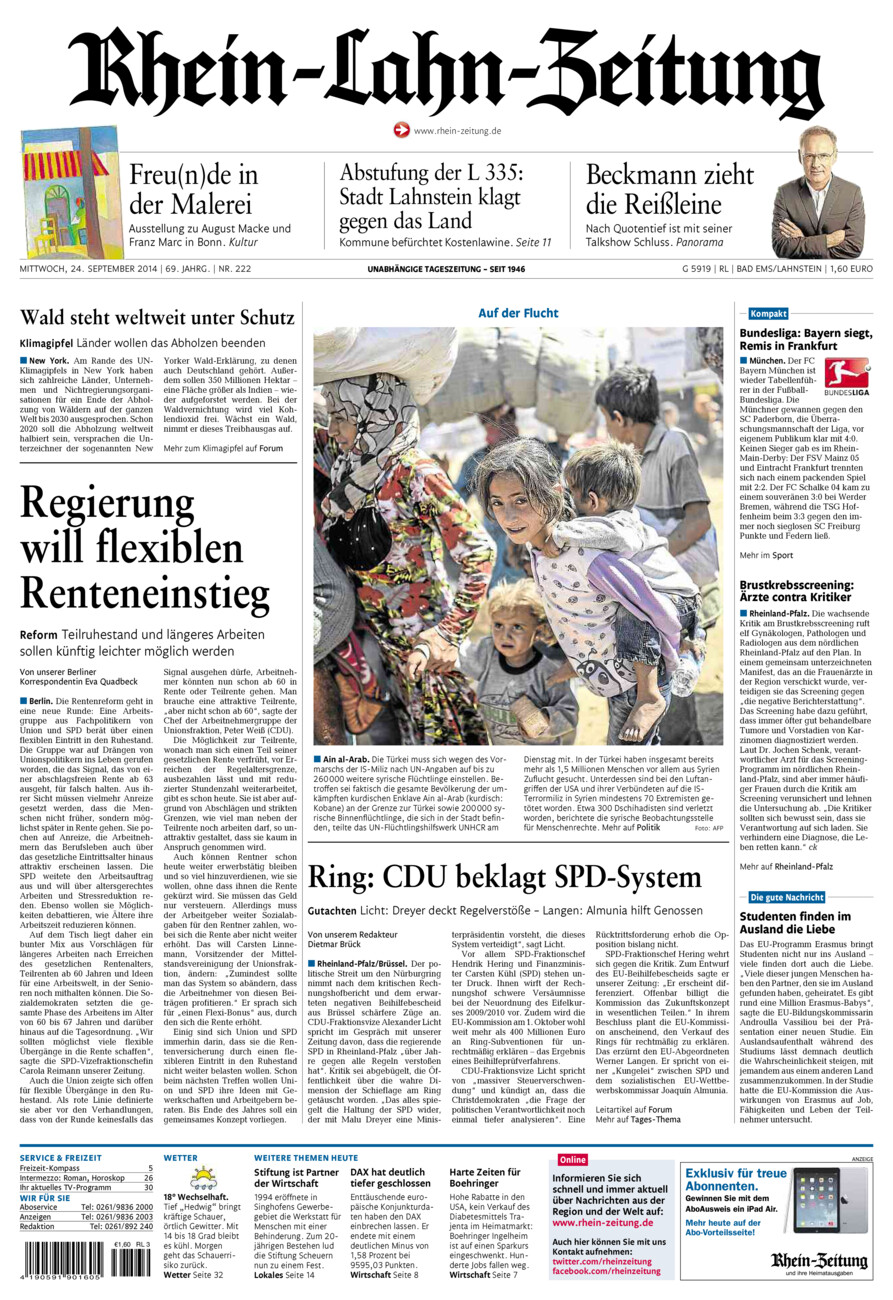 Rhein-Lahn-Zeitung vom Mittwoch, 24.09.2014