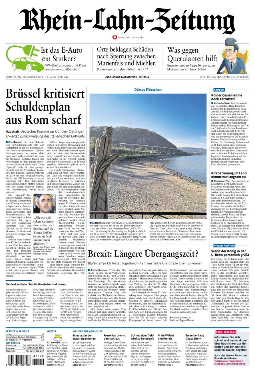 Rhein-Lahn-Zeitung vom Donnerstag, 18.10.2018