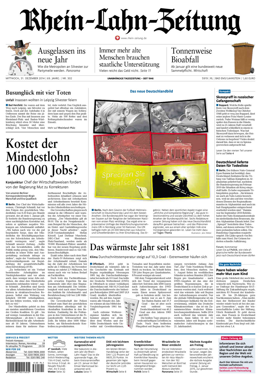 Rhein-Lahn-Zeitung vom Mittwoch, 31.12.2014