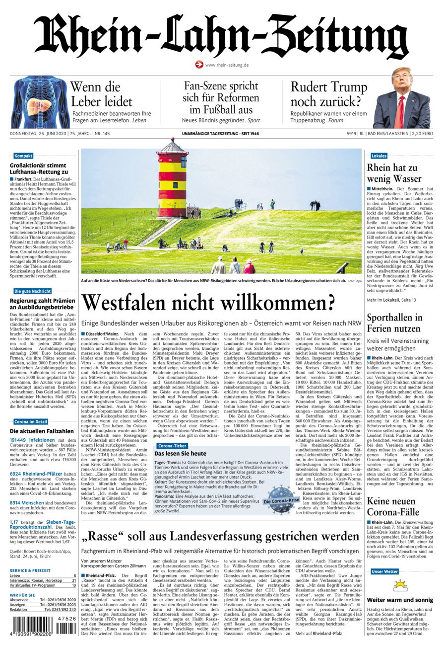 Rhein-Lahn-Zeitung vom Donnerstag, 25.06.2020