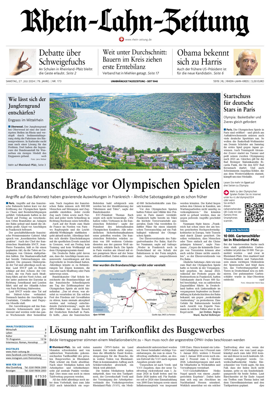 Rhein-Lahn-Zeitung vom Samstag, 27.07.2024