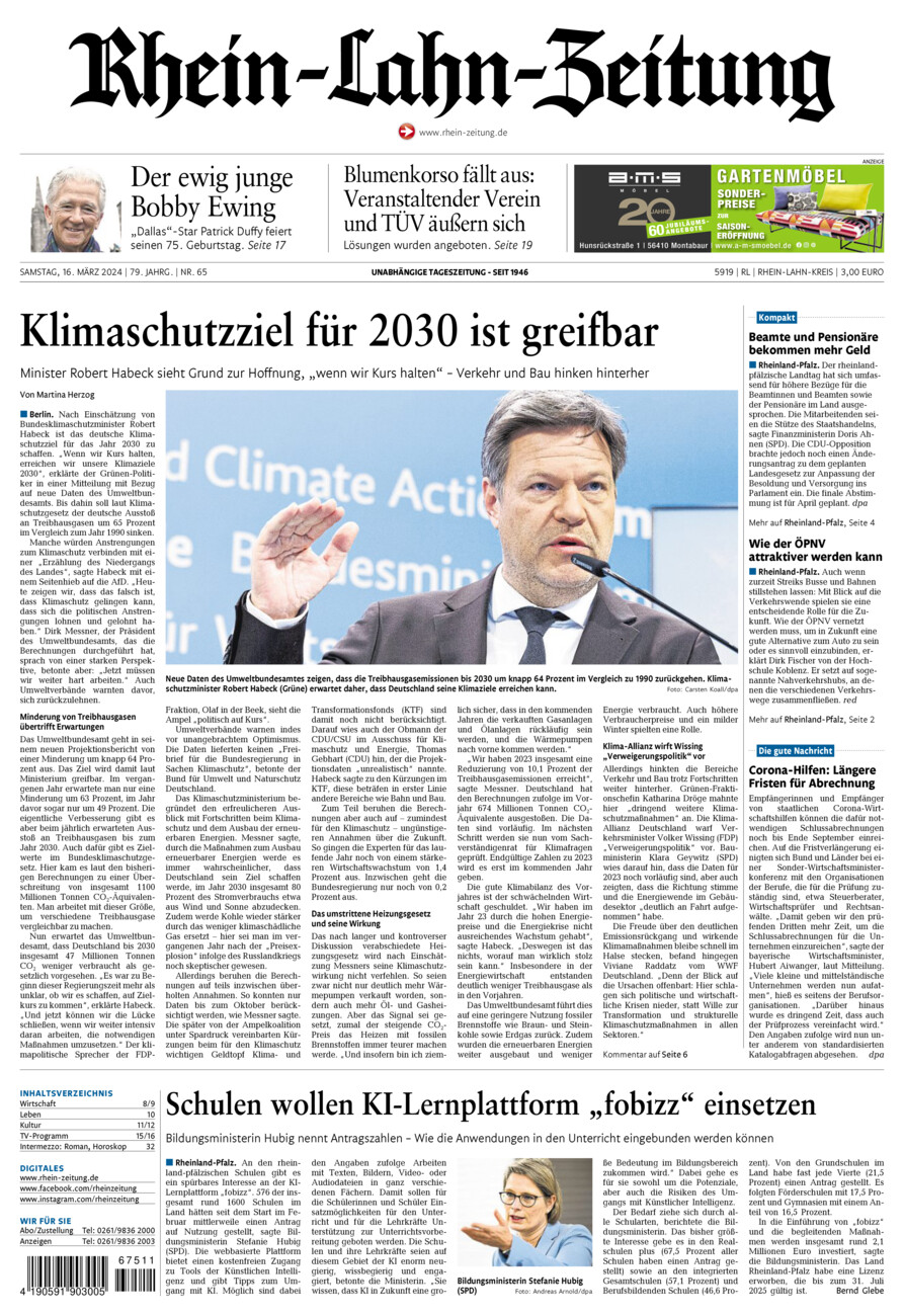 Rhein-Lahn-Zeitung vom Samstag, 16.03.2024