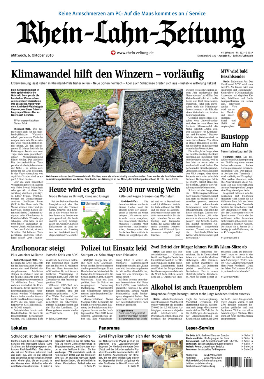 Rhein-Lahn-Zeitung vom Mittwoch, 06.10.2010