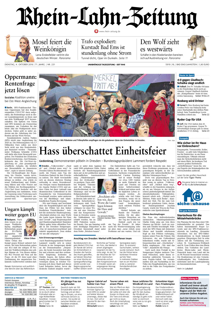 Rhein-Lahn-Zeitung vom Dienstag, 04.10.2016