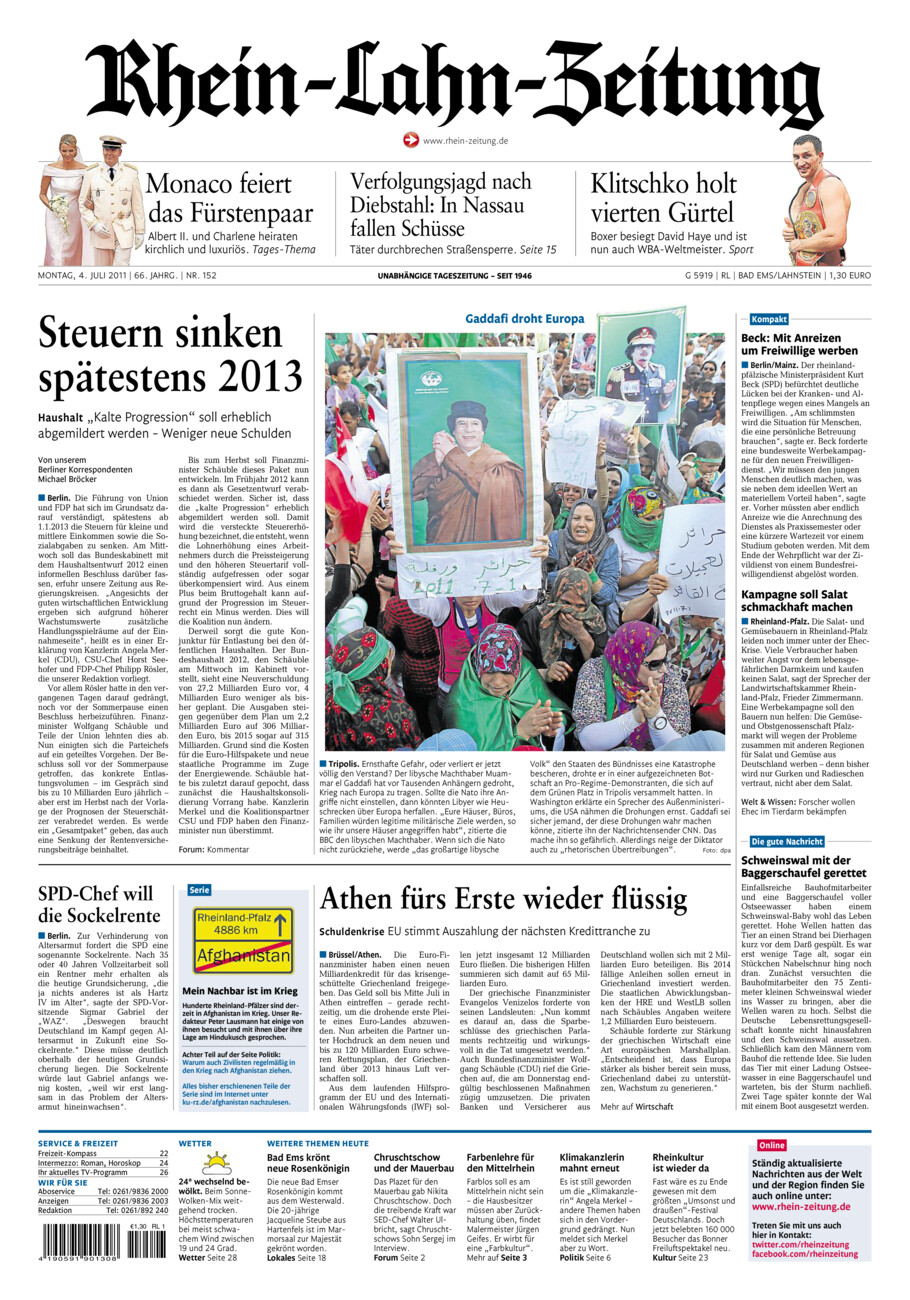 Rhein-Lahn-Zeitung vom Montag, 04.07.2011