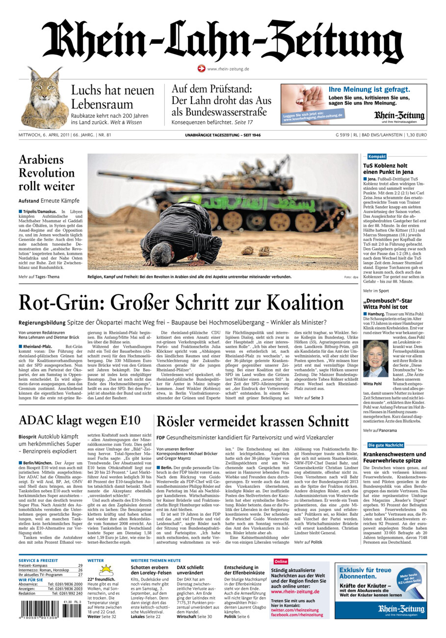 Rhein-Lahn-Zeitung vom Mittwoch, 06.04.2011