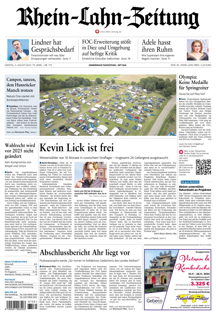 Rhein-Lahn-Zeitung vom Samstag, 03.08.2024