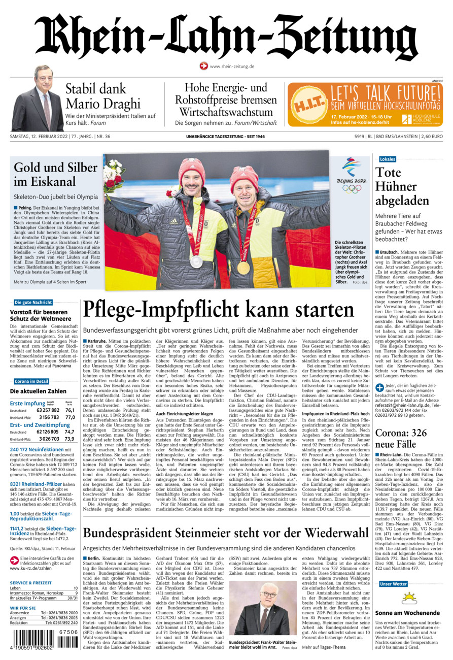 Rhein-Lahn-Zeitung vom Samstag, 12.02.2022