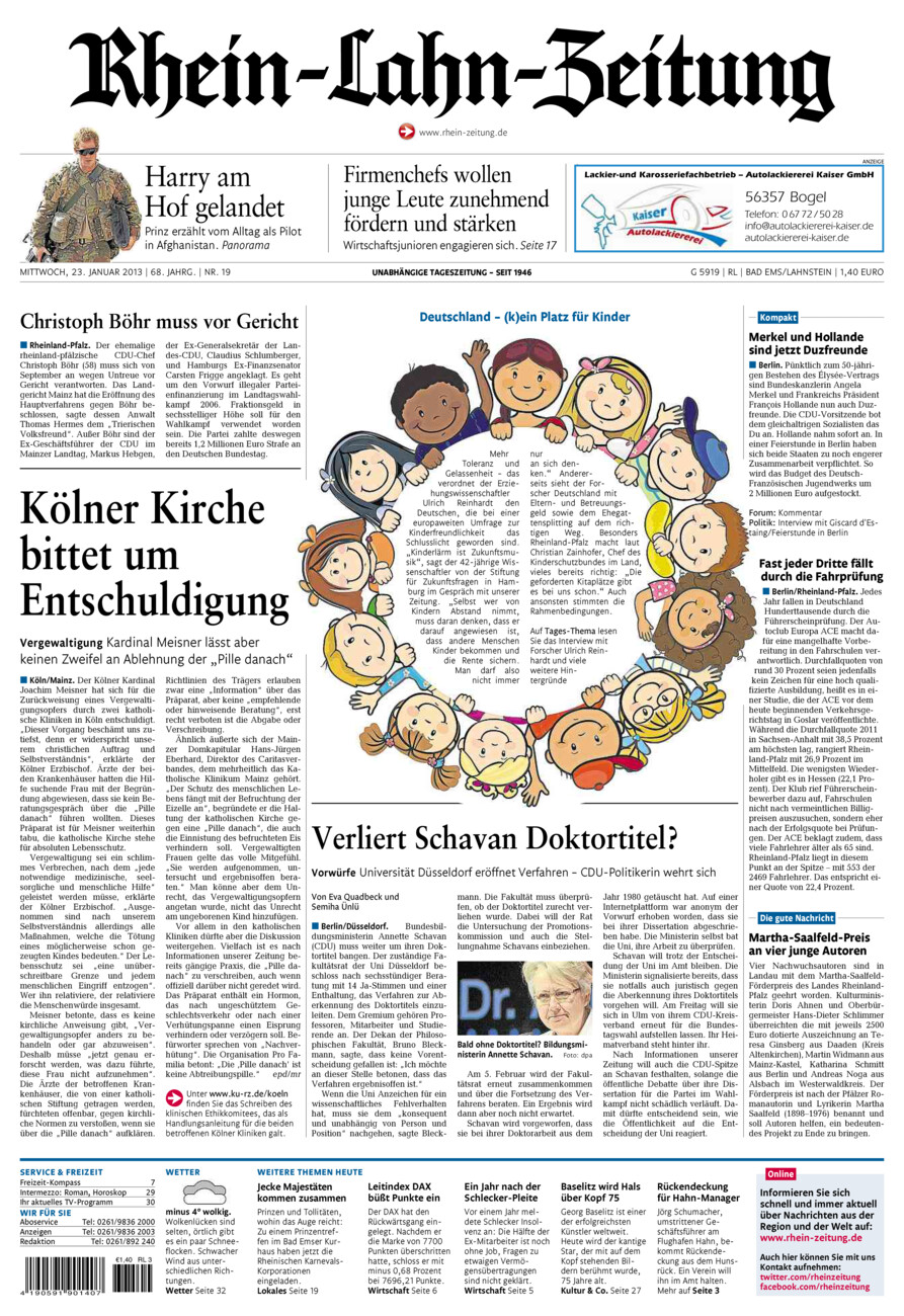 Rhein-Lahn-Zeitung vom Mittwoch, 23.01.2013