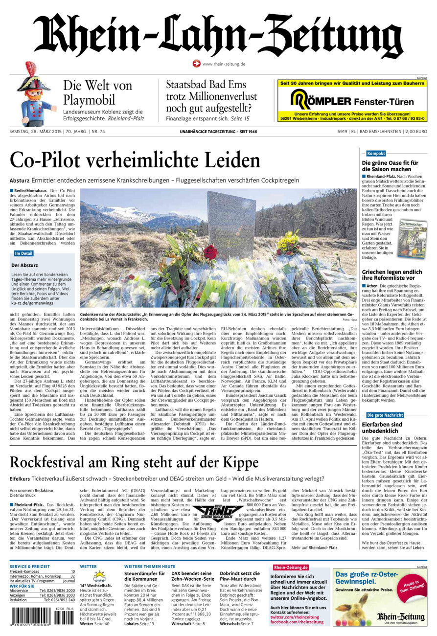 Rhein-Lahn-Zeitung vom Samstag, 28.03.2015
