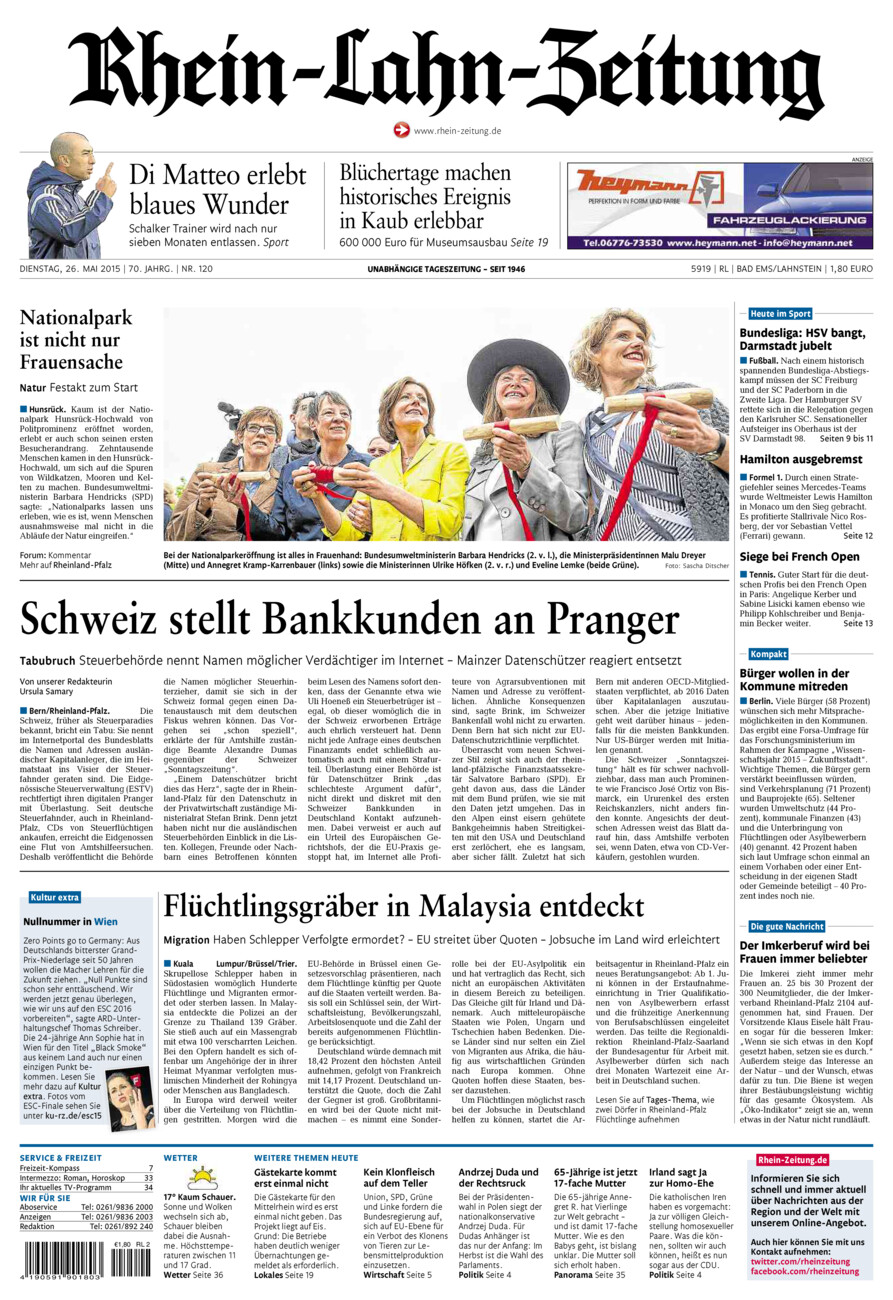 Rhein-Lahn-Zeitung vom Dienstag, 26.05.2015