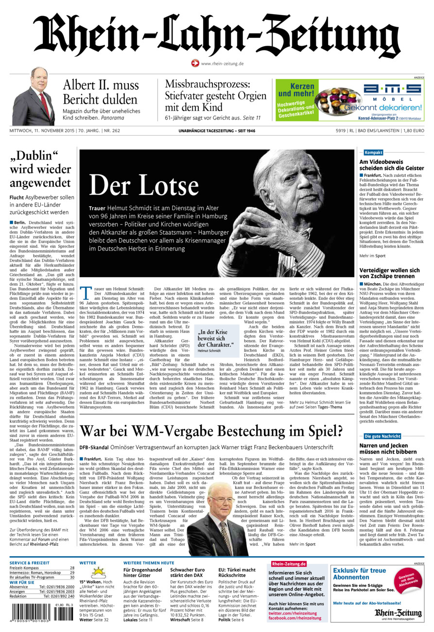 Rhein-Lahn-Zeitung vom Mittwoch, 11.11.2015