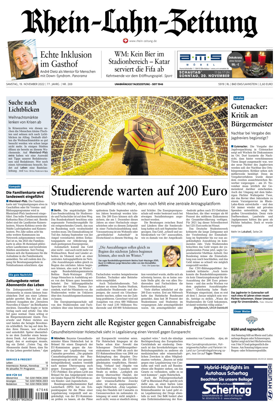 Rhein-Lahn-Zeitung vom Samstag, 19.11.2022
