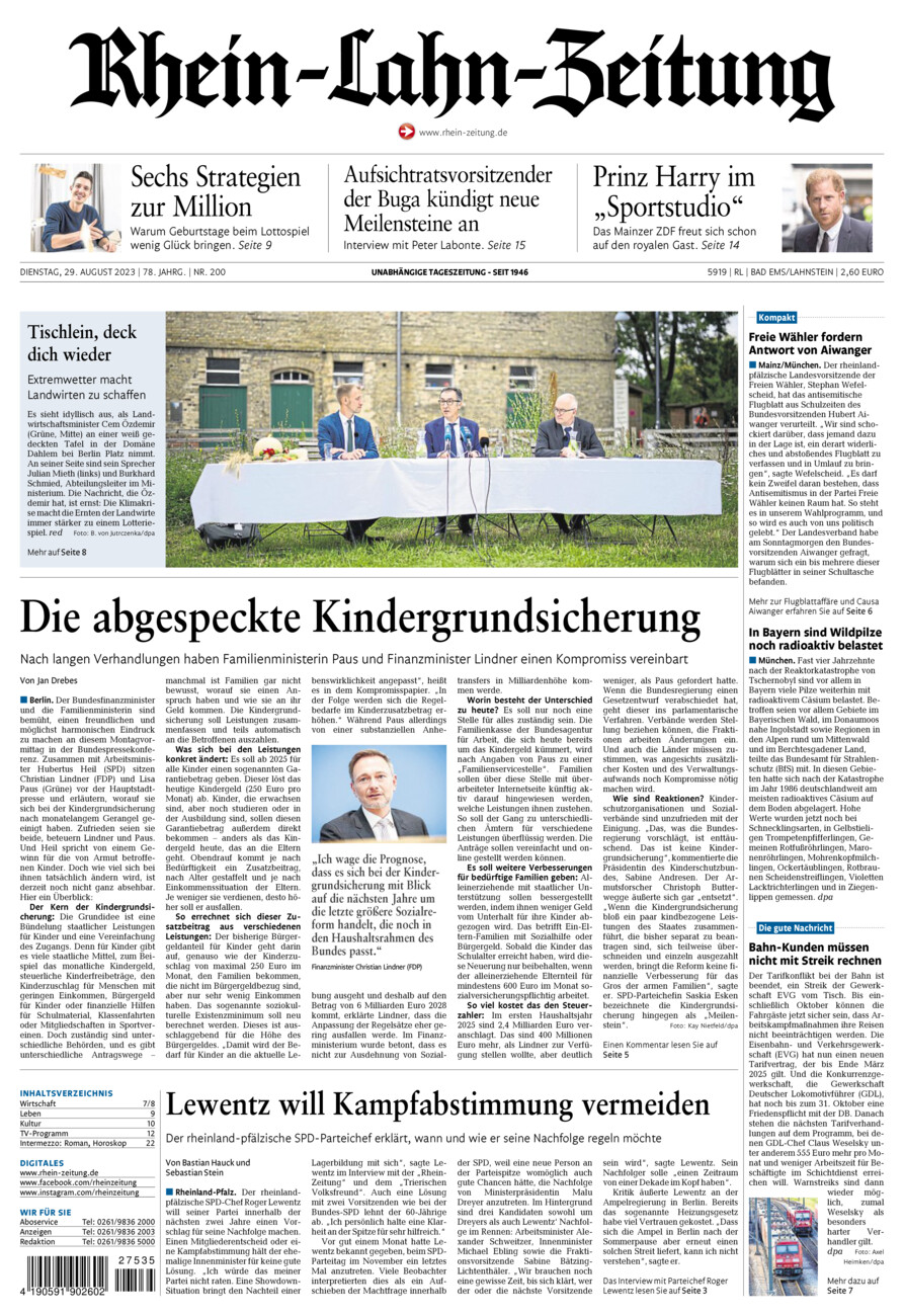 Rhein-Lahn-Zeitung vom Dienstag, 29.08.2023