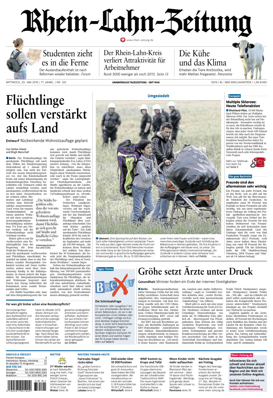 Rhein-Lahn-Zeitung vom Mittwoch, 25.05.2016