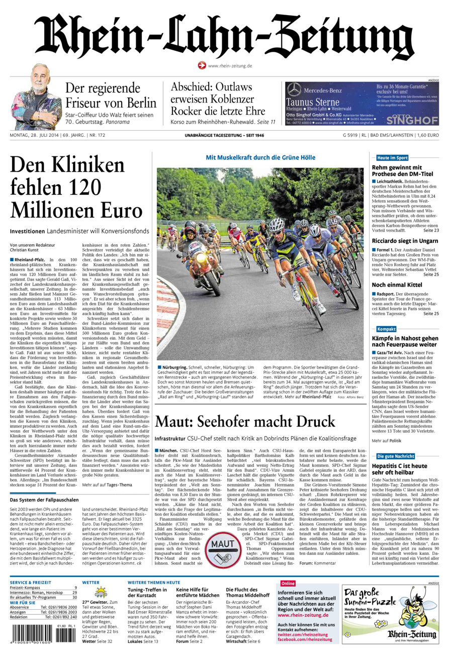 Rhein-Lahn-Zeitung vom Montag, 28.07.2014