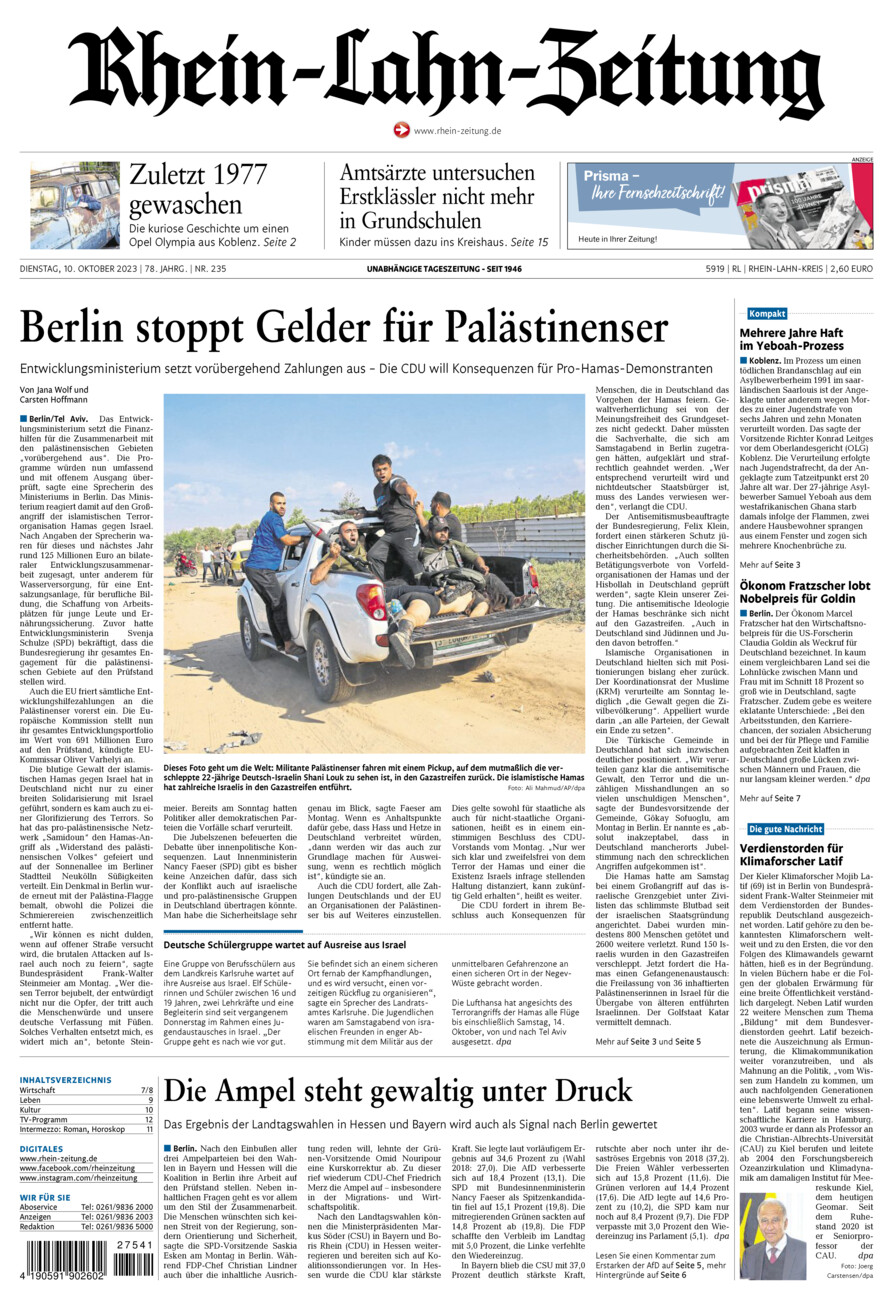 Rhein-Lahn-Zeitung vom Dienstag, 10.10.2023