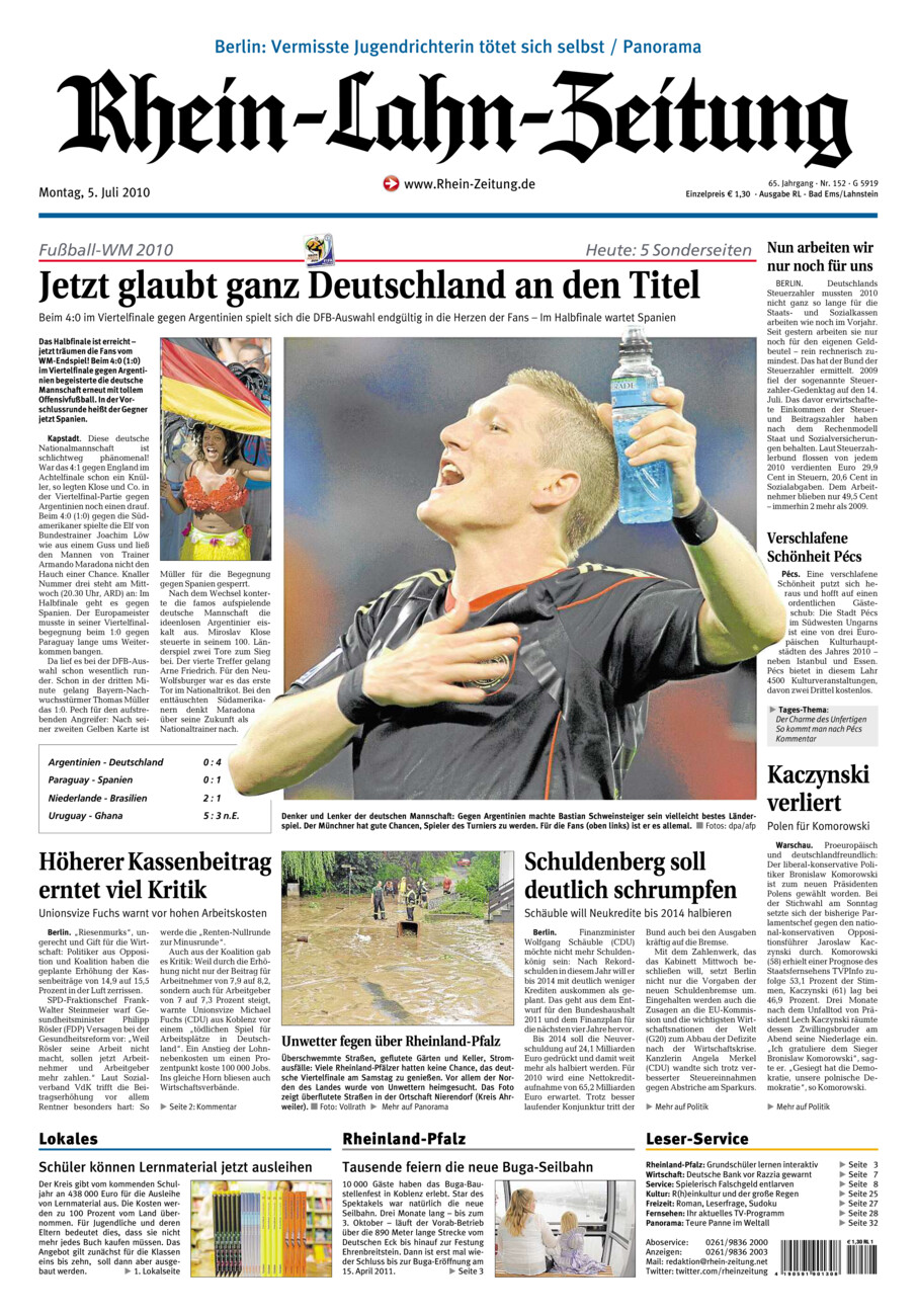 Rhein-Lahn-Zeitung vom Montag, 05.07.2010