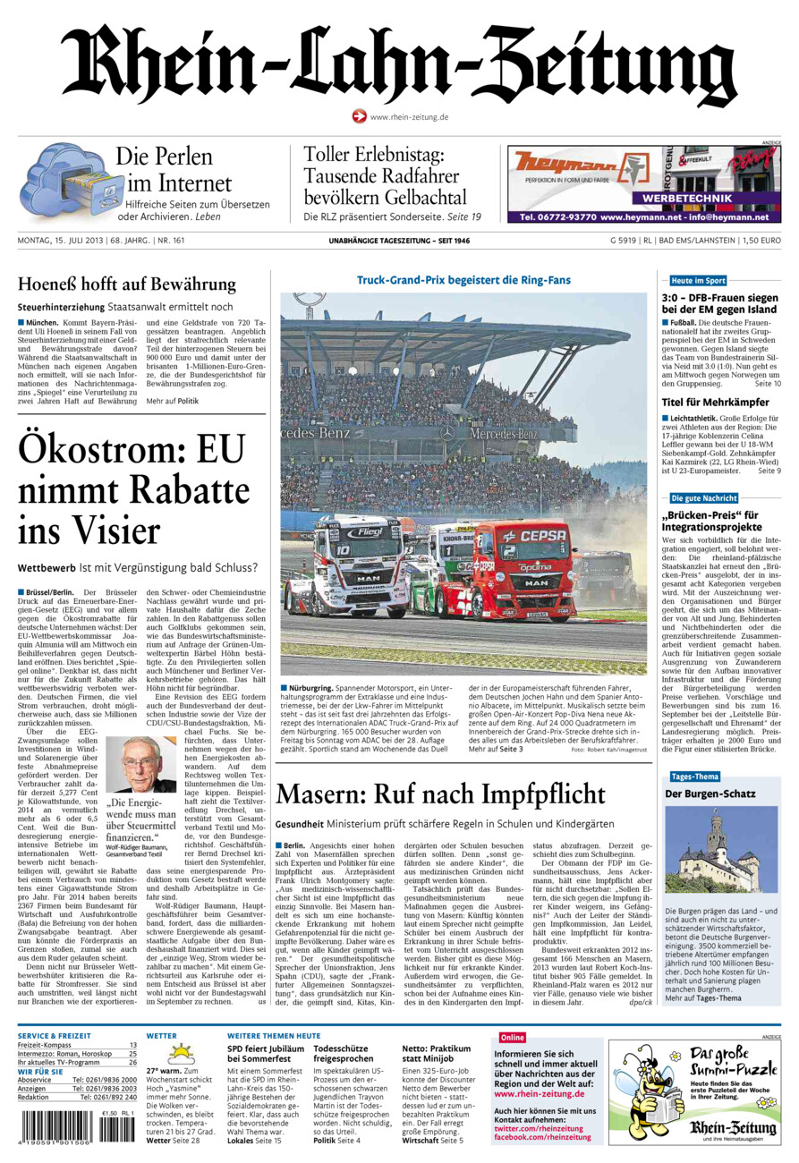 Rhein-Lahn-Zeitung vom Montag, 15.07.2013