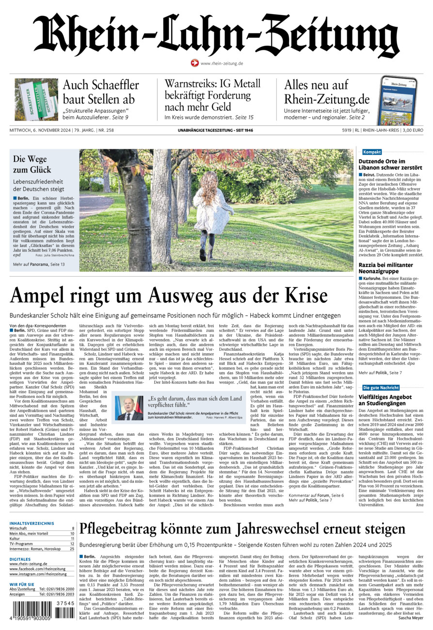 Rhein-Lahn-Zeitung vom Mittwoch, 06.11.2024