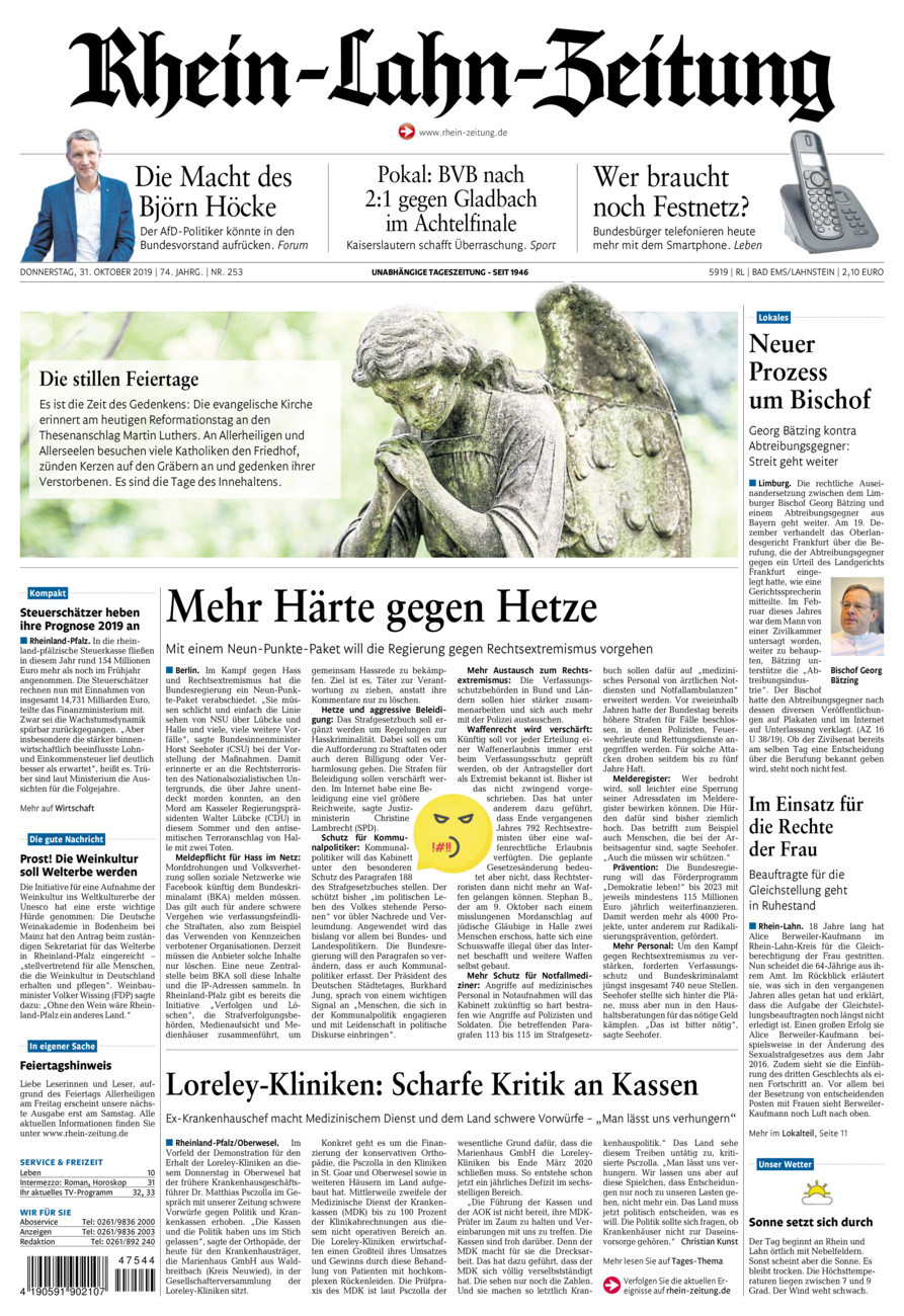 Rhein-Lahn-Zeitung vom Donnerstag, 31.10.2019