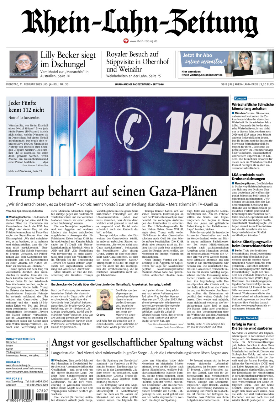 Rhein-Lahn-Zeitung vom Dienstag, 11.02.2025