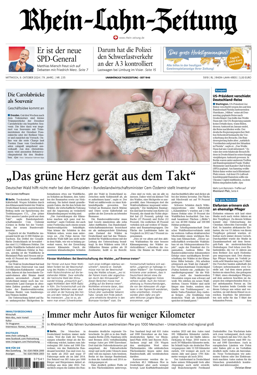 Rhein-Lahn-Zeitung vom Mittwoch, 09.10.2024