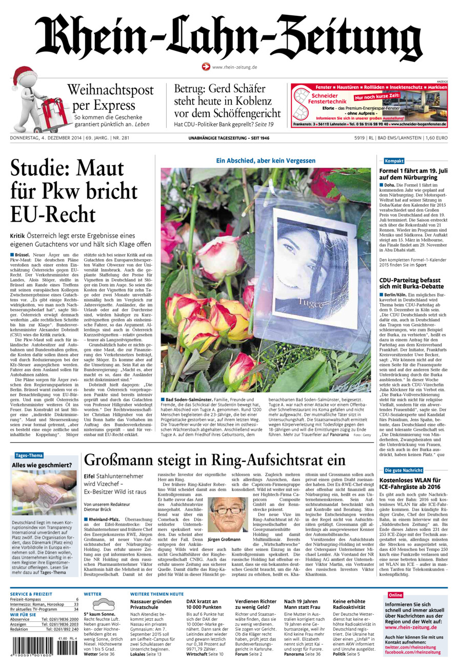 Rhein-Lahn-Zeitung vom Donnerstag, 04.12.2014