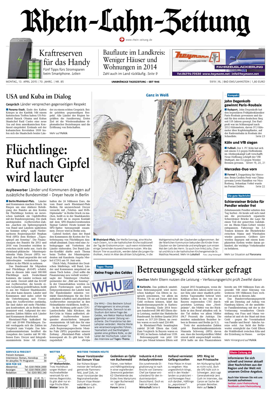 Rhein-Lahn-Zeitung vom Montag, 13.04.2015