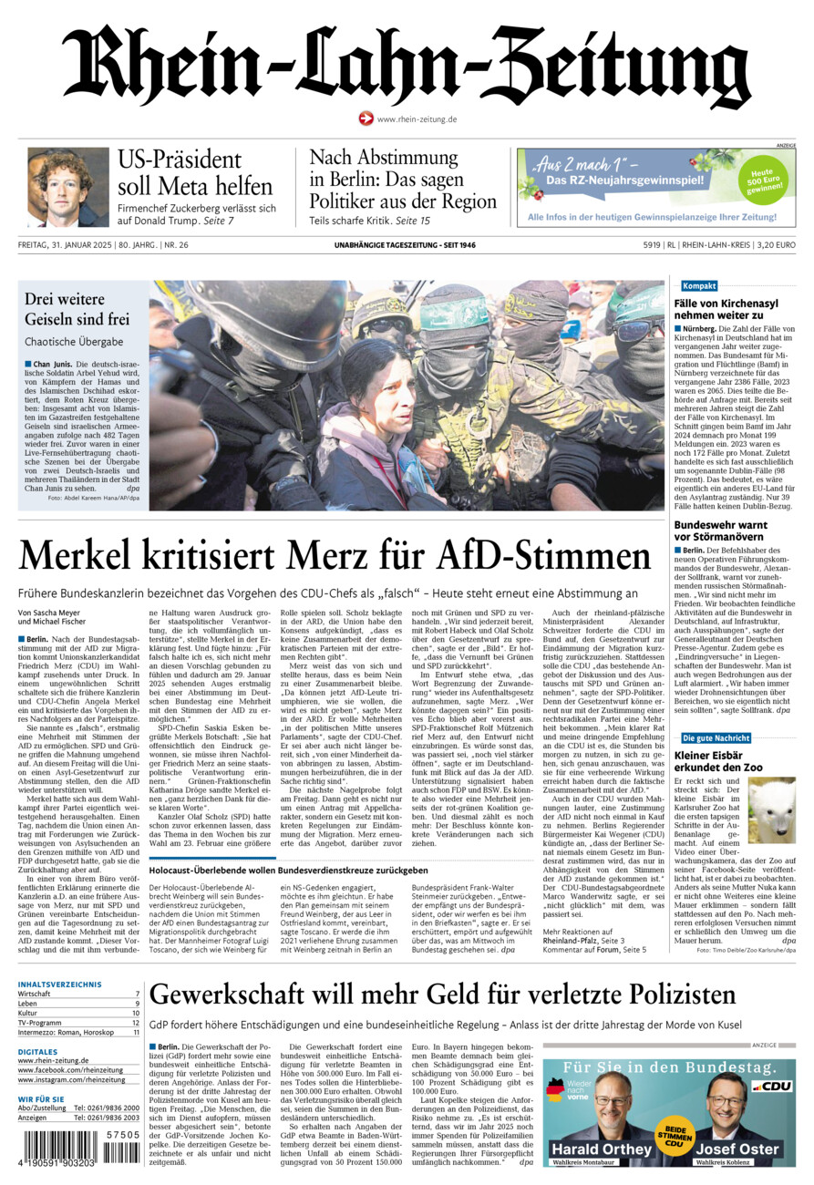 Rhein-Lahn-Zeitung vom Freitag, 31.01.2025