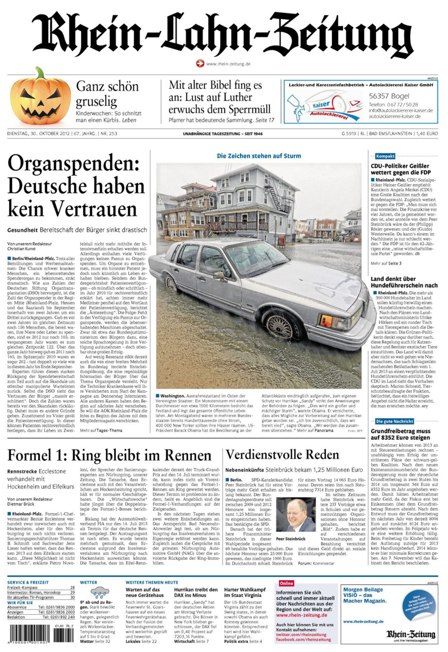 Rhein-Lahn-Zeitung vom Dienstag, 30.10.2012