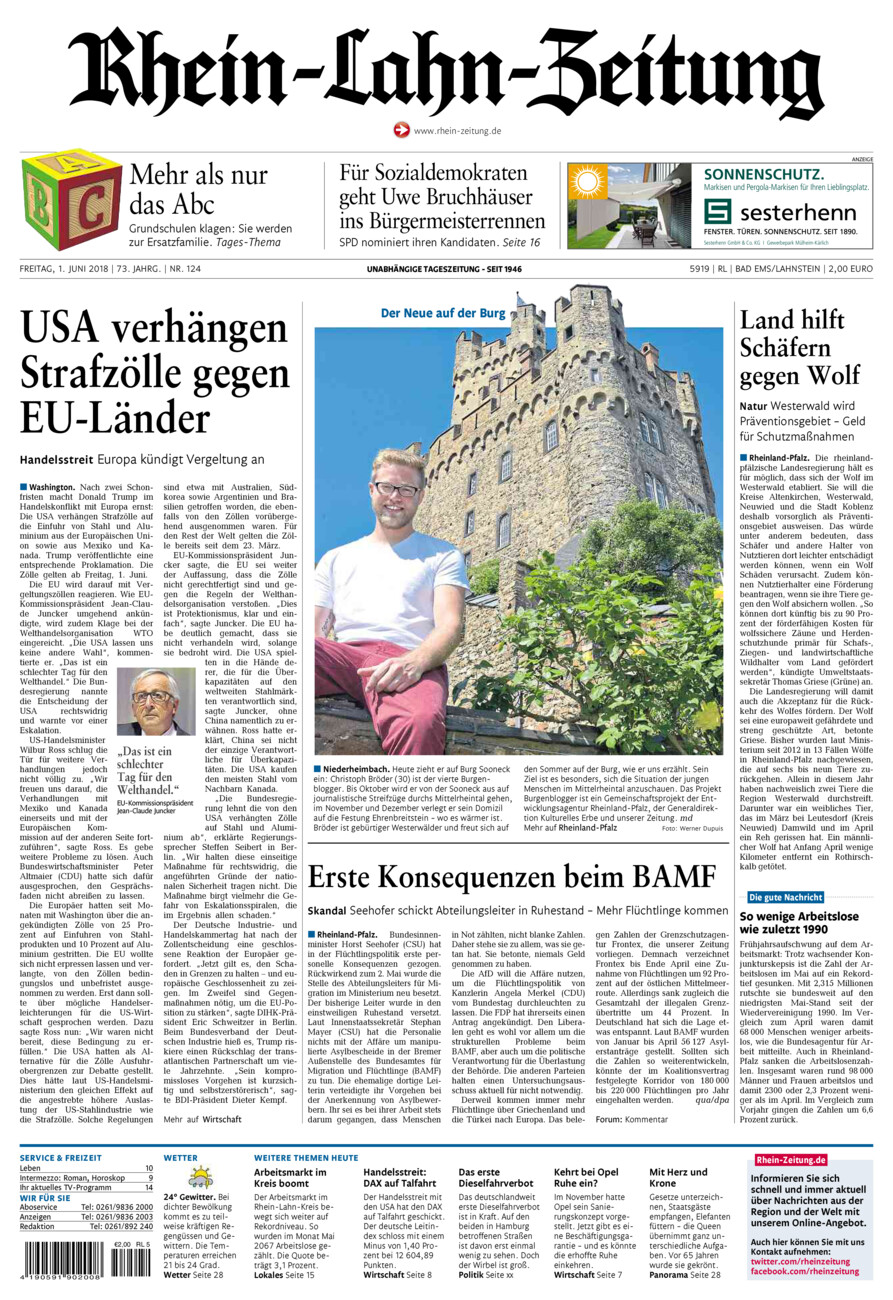 Rhein-Lahn-Zeitung vom Freitag, 01.06.2018