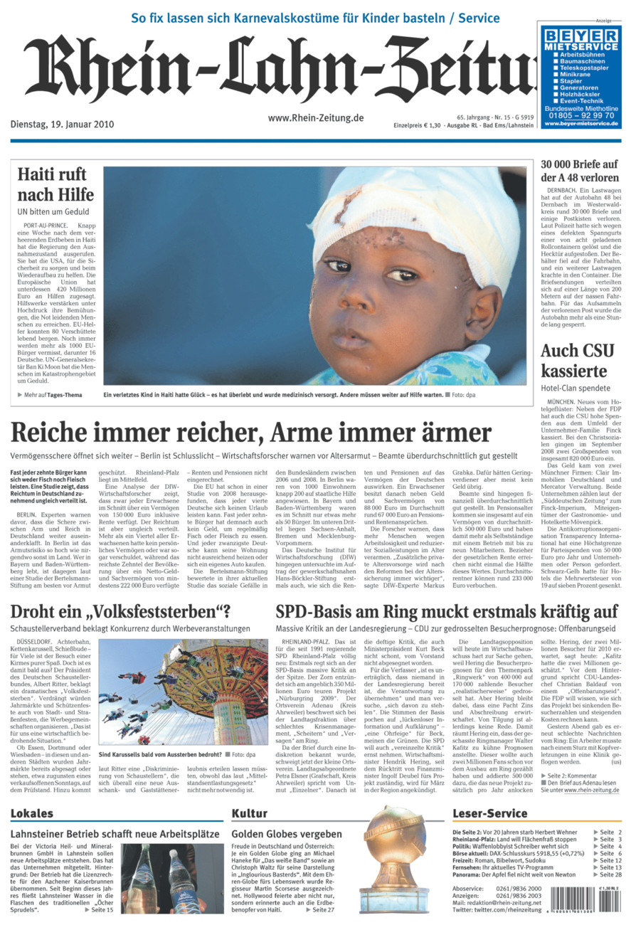 Rhein-Lahn-Zeitung vom Dienstag, 19.01.2010