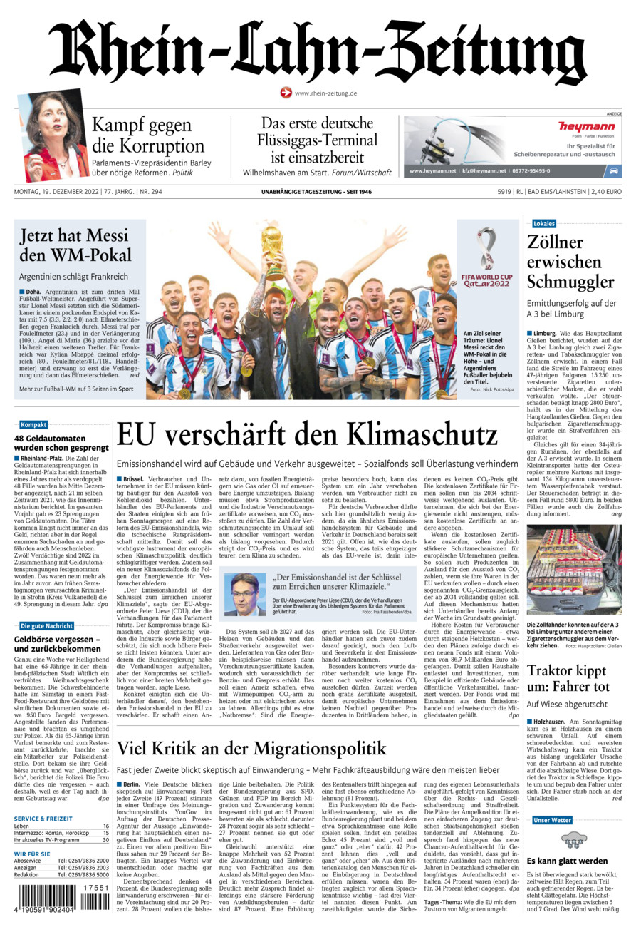 Rhein-Lahn-Zeitung vom Montag, 19.12.2022