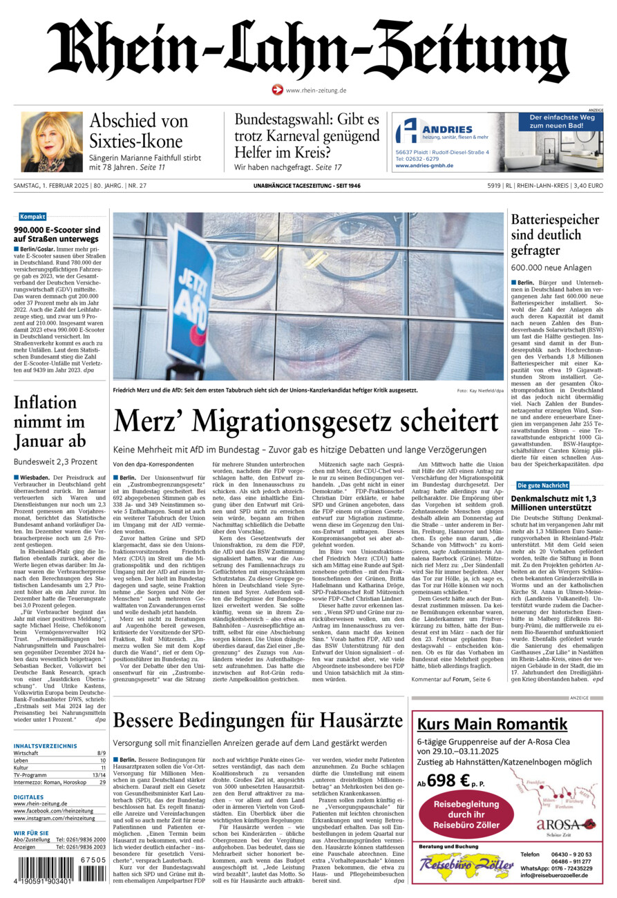 Rhein-Lahn-Zeitung vom Samstag, 01.02.2025