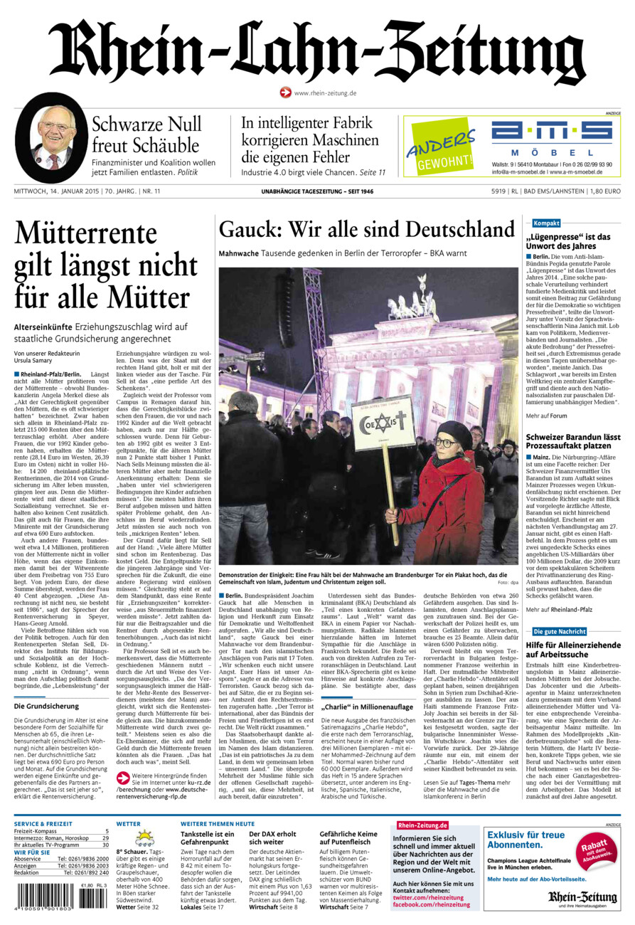 Rhein-Lahn-Zeitung vom Mittwoch, 14.01.2015