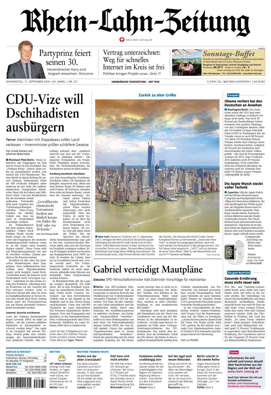 Rhein-Lahn-Zeitung vom Donnerstag, 11.09.2014