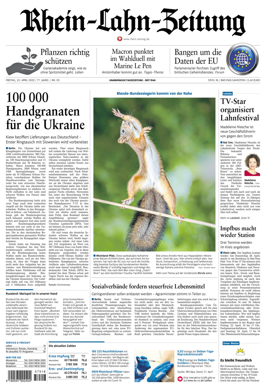 Rhein-Lahn-Zeitung vom Freitag, 22.04.2022