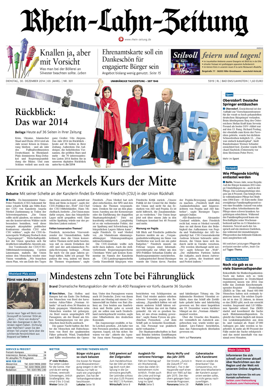Rhein-Lahn-Zeitung vom Dienstag, 30.12.2014