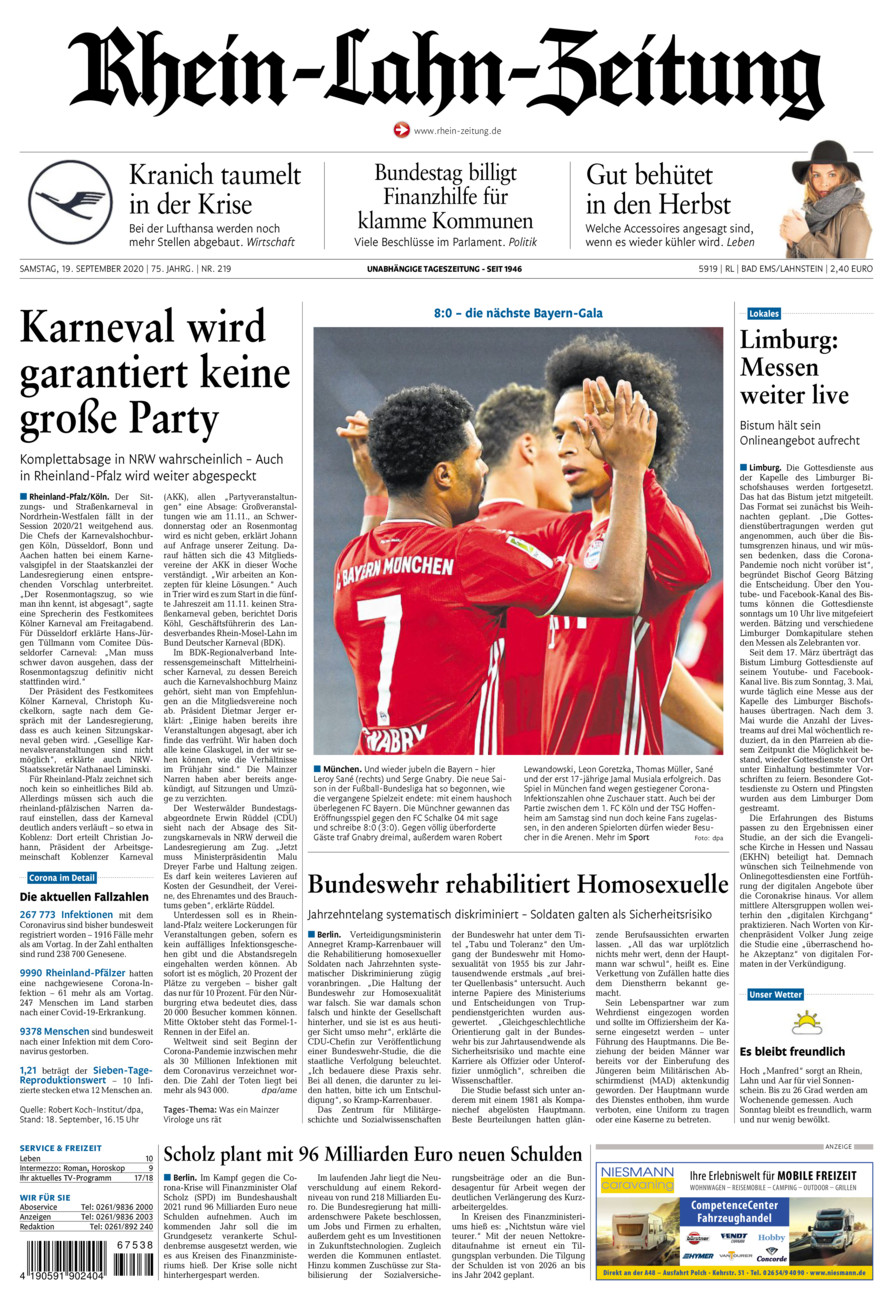 Rhein-Lahn-Zeitung vom Samstag, 19.09.2020