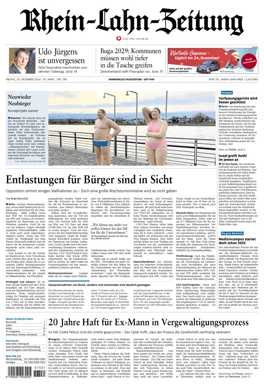 Rhein-Lahn-Zeitung vom Freitag, 20.12.2024