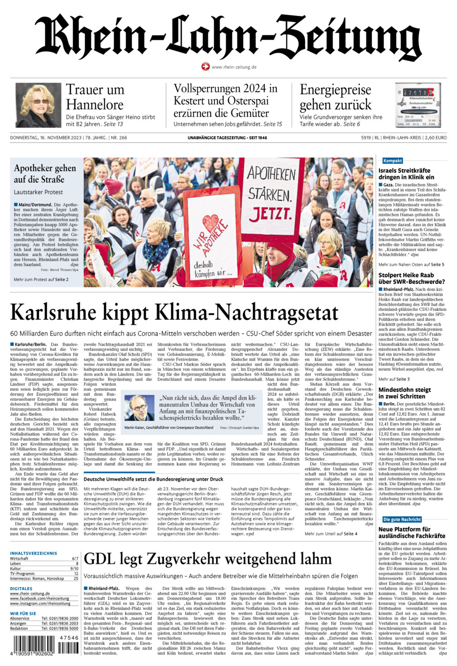 Rhein-Lahn-Zeitung vom Donnerstag, 16.11.2023