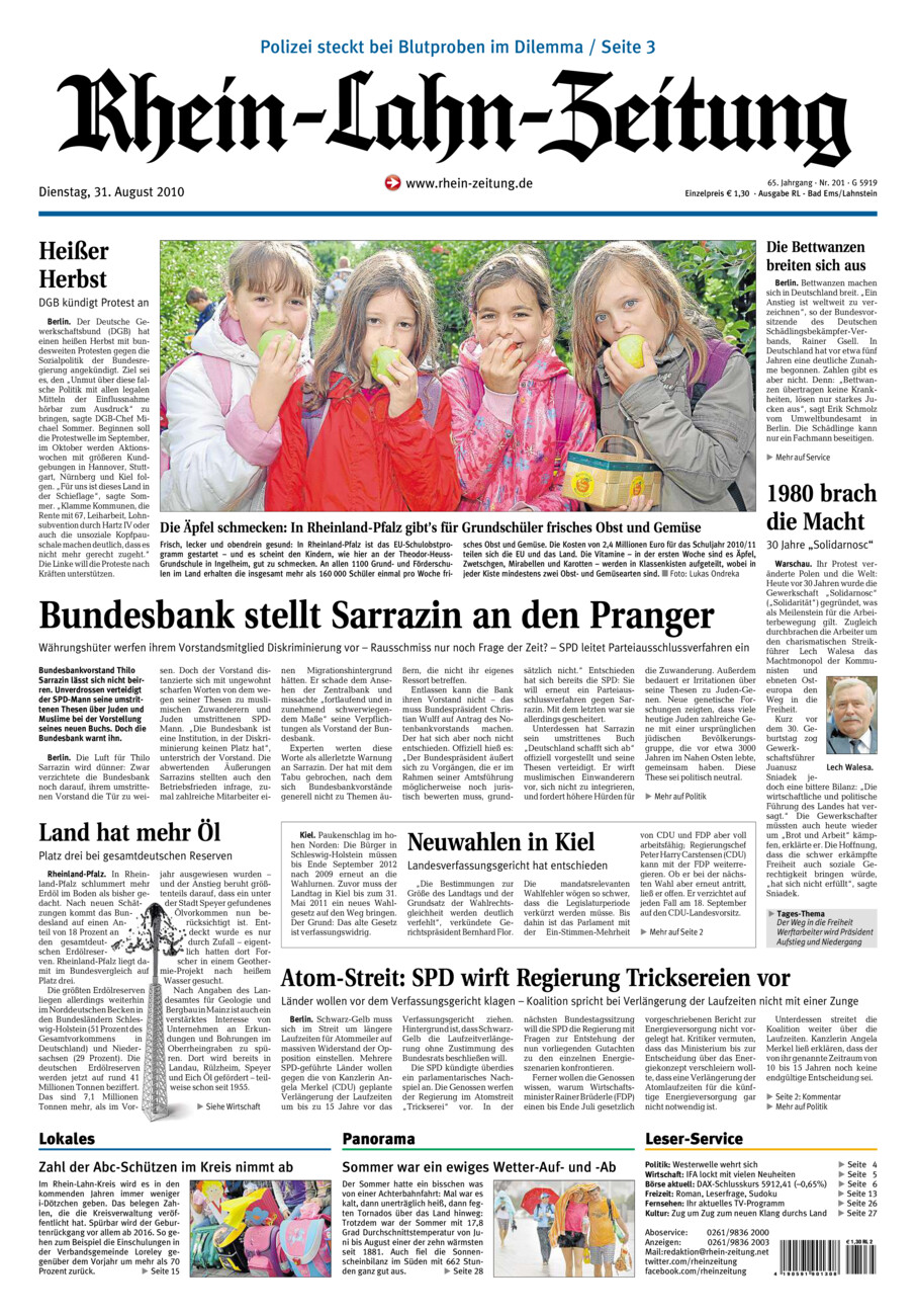Rhein-Lahn-Zeitung vom Dienstag, 31.08.2010