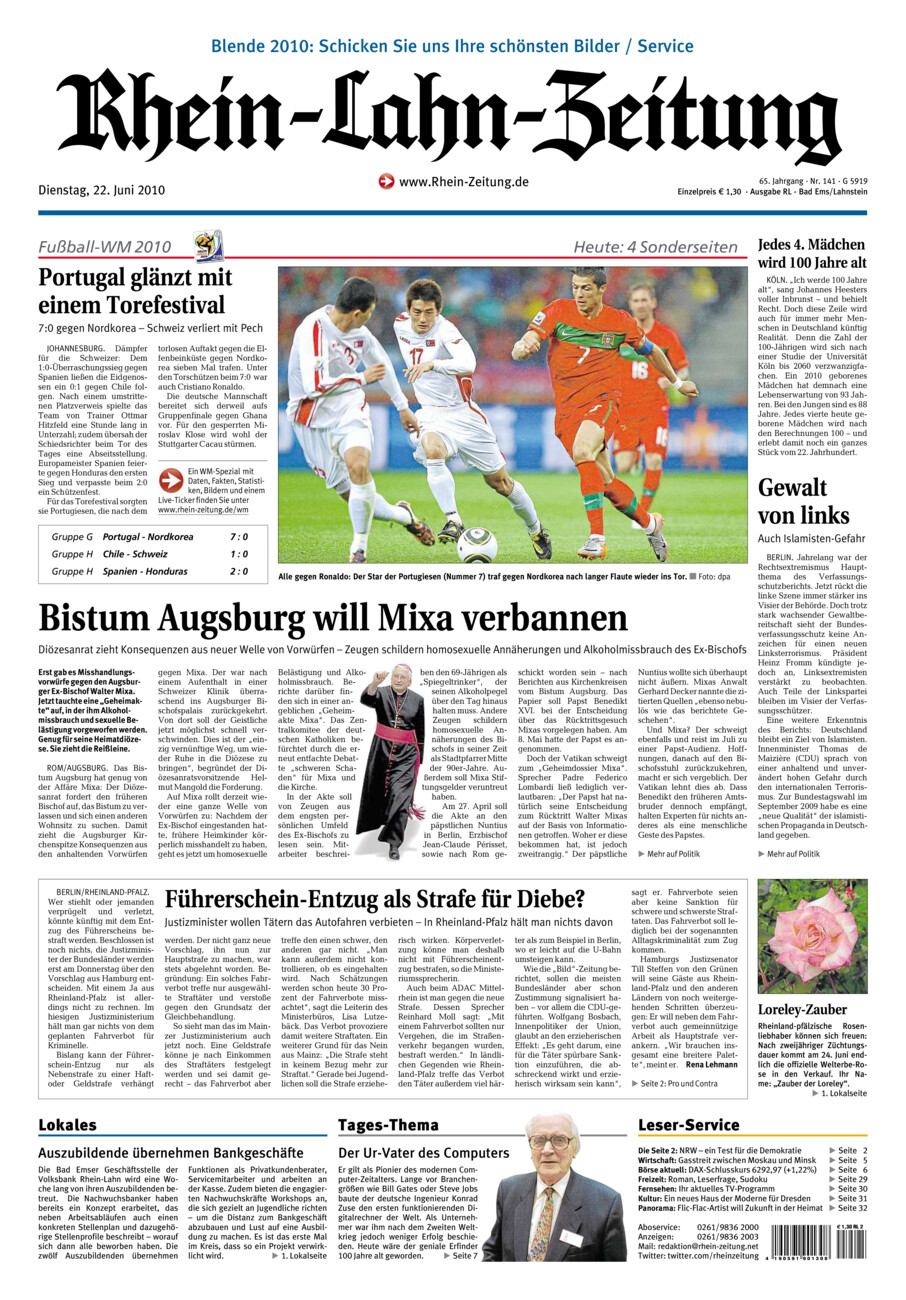 Rhein-Lahn-Zeitung vom Dienstag, 22.06.2010